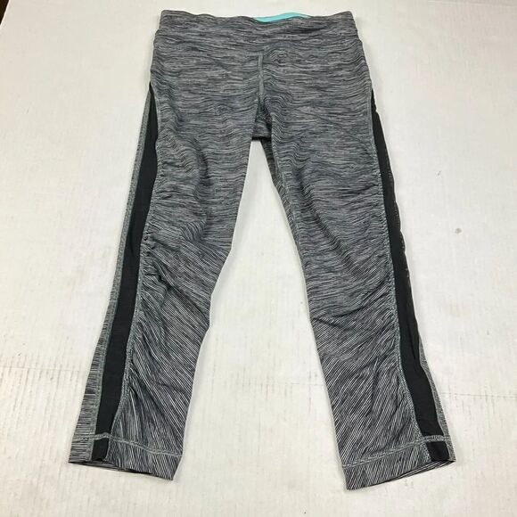 lululemon athletica Pants - Lululemon Womens Cropped Mesh Leggings Striped Workout Athletic Pull On Size 2